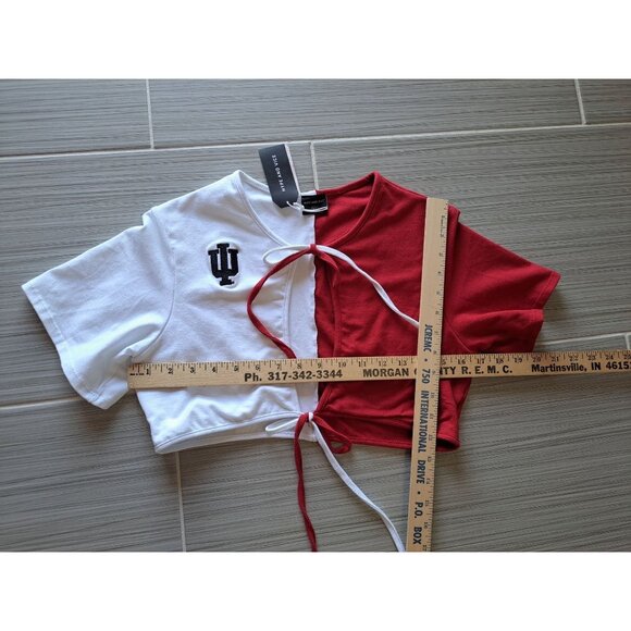 NEW IU Half-Red Half-White Crop Top XL Hype And Vice Front Tie Hoosiers College - Picture 6 of 8